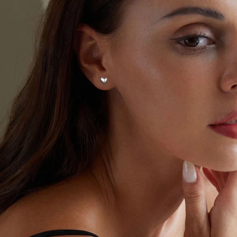 (afbeelding voor) Pandora-stijl hartvormige studs oorbellen - BSE886 - Bekijken 5