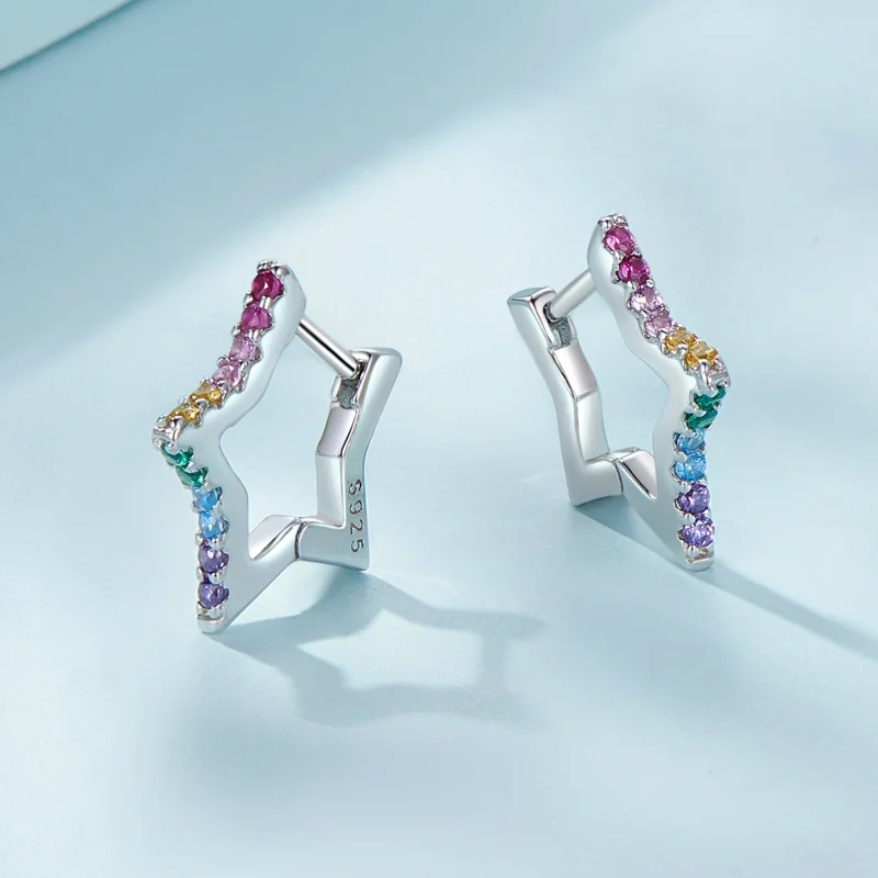 (afbeelding voor) Pandora Stijl Iridescent Sterren Hoepeloorbellen - SCE1627 - Bekijken 3