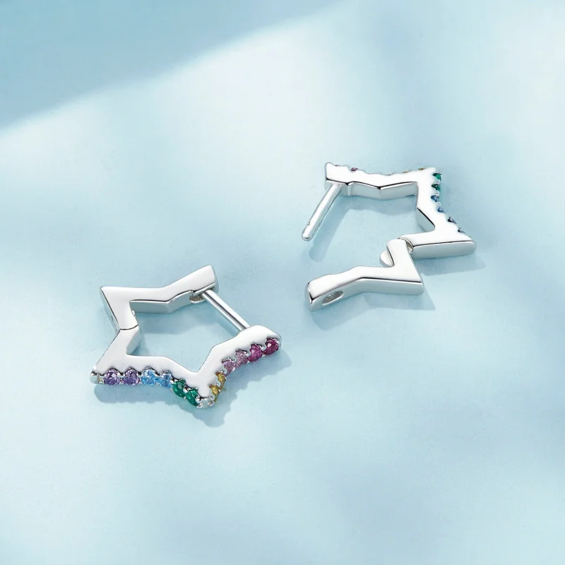 (afbeelding voor) Pandora Stijl Iridescent Sterren Hoepeloorbellen - SCE1627 - Bekijken 4