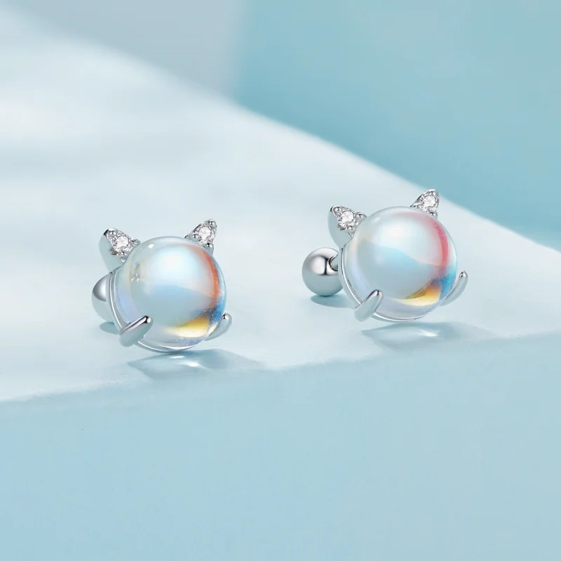 (afbeelding voor) Pandora Stijl Katten Maansteen Studs Oorbellen - SCE1622 - Bekijken 2