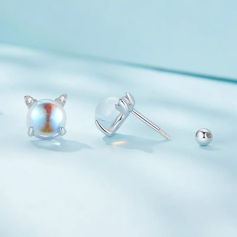 (afbeelding voor) Pandora Stijl Katten Maansteen Studs Oorbellen - SCE1622 - Bekijken 3