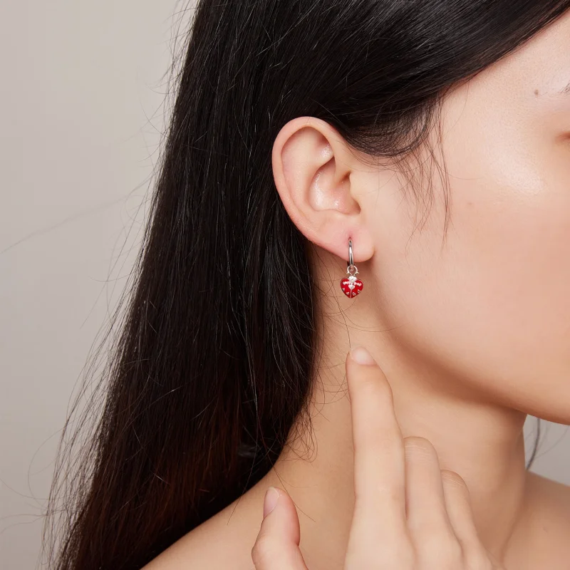 (afbeelding voor) Pandora-stijl Lieveheersbeestje Hoepel Oorbellen - SCE1573 - Bekijken 6