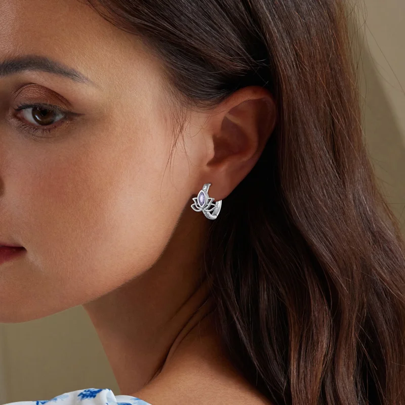 (afbeelding voor) Pandora-stijl Lotus Oorringen - SCE1648 - Bekijken 5