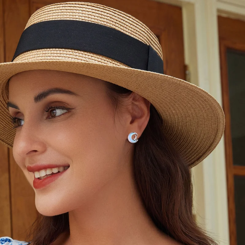 (afbeelding voor) Pandora-stijl Maan Kat Studs Oorbellen - BSE913 - Bekijken 6