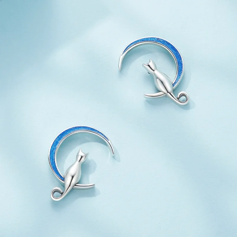 (afbeelding voor) Pandora-stijl Maan Kat Studs Oorbellen - SCE1609 - Bekijken 3