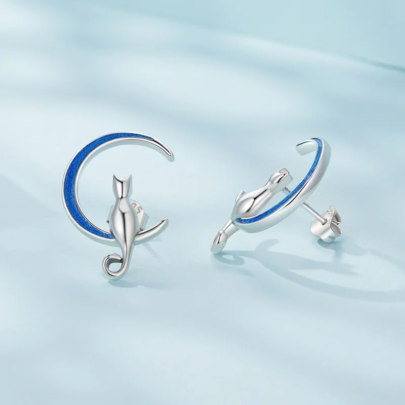 (afbeelding voor) Pandora-stijl Maan Kat Studs Oorbellen - SCE1609 - Bekijken 4