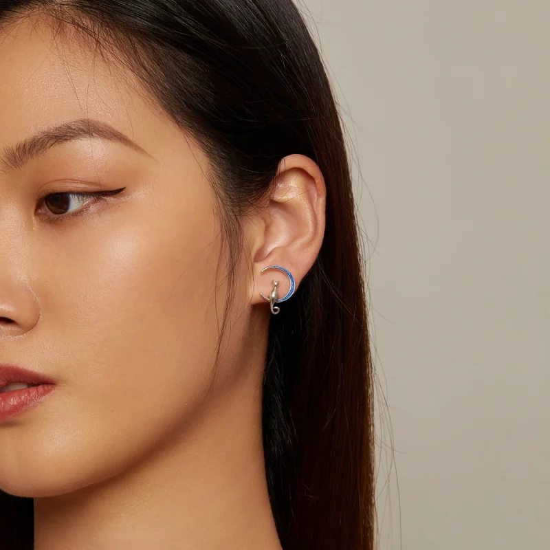 (afbeelding voor) Pandora-stijl Maan Kat Studs Oorbellen - SCE1609 - Bekijken 6