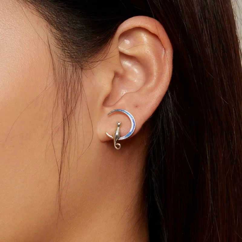 (afbeelding voor) Pandora-stijl Maan Kat Studs Oorbellen - SCE1609 - Bekijken 7