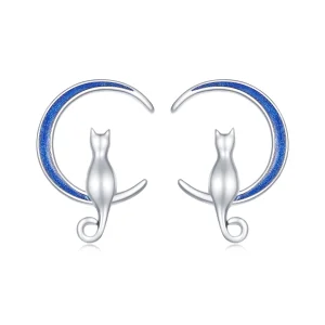 (afbeelding voor) Pandora-stijl Maan Kat Studs Oorbellen - SCE1609