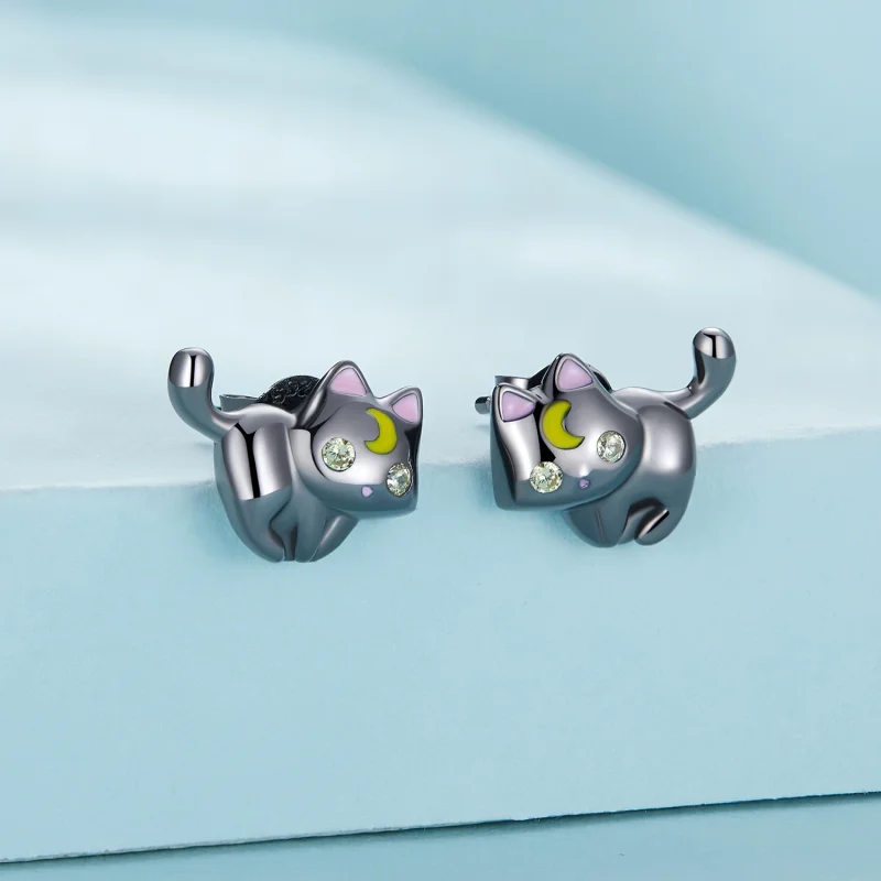 (afbeelding voor) Pandora-stijl Maan Kitten Studs Oorbellen - SCE1584 - Bekijken 2