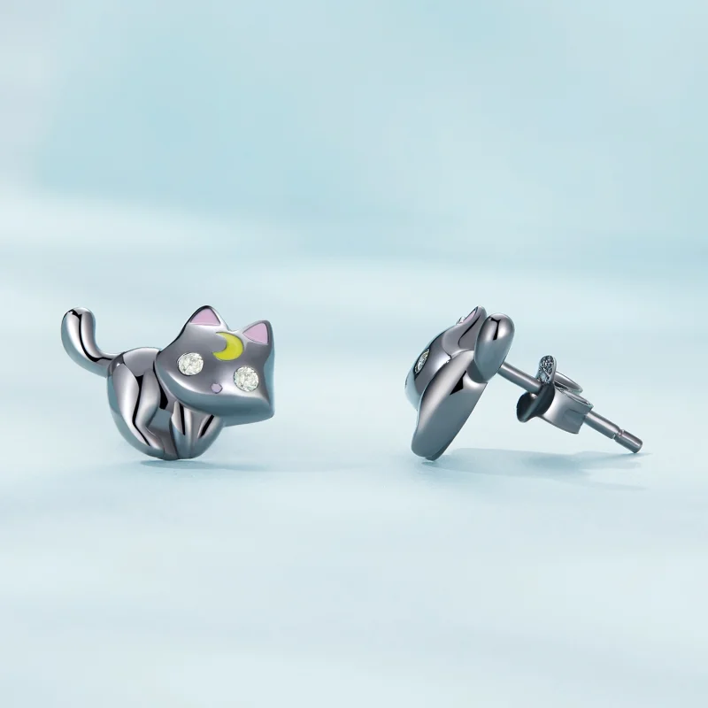 (afbeelding voor) Pandora-stijl Maan Kitten Studs Oorbellen - SCE1584 - Bekijken 3