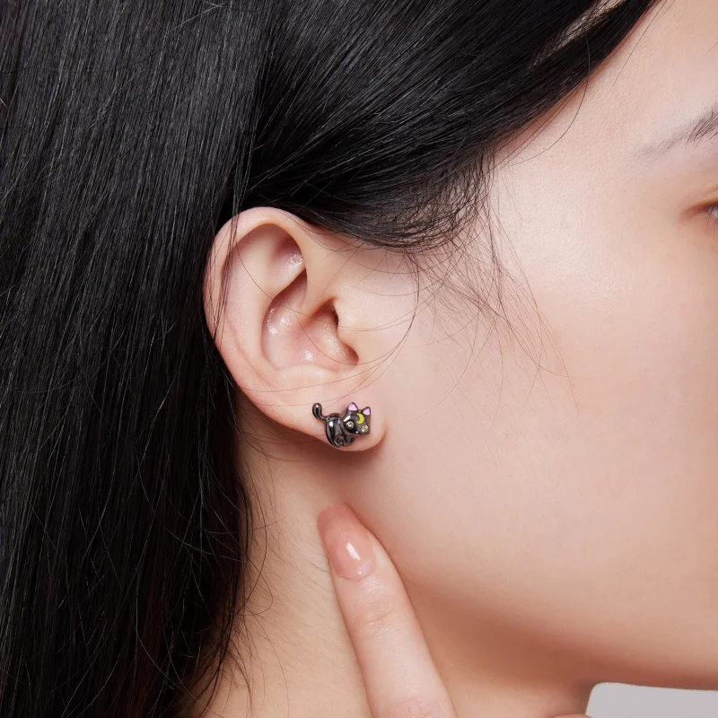 (afbeelding voor) Pandora-stijl Maan Kitten Studs Oorbellen - SCE1584 - Bekijken 5