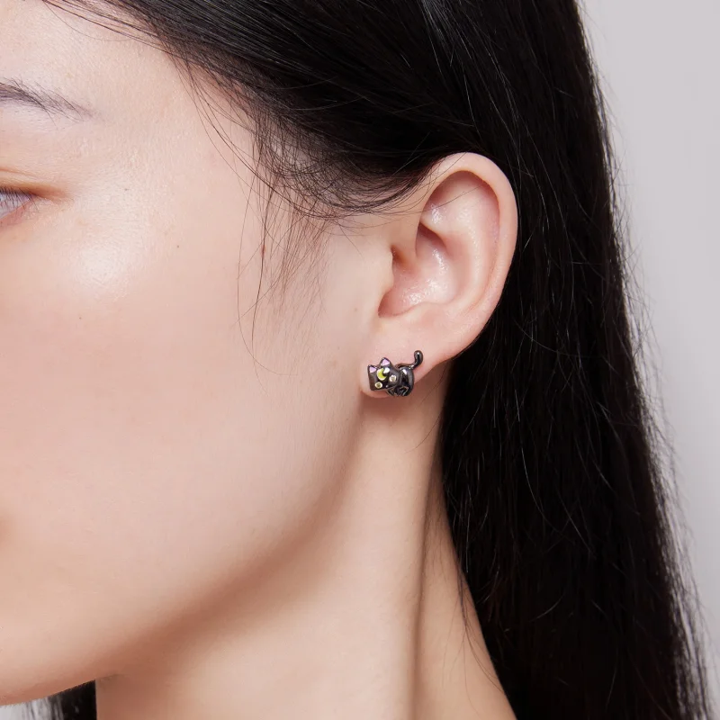 (afbeelding voor) Pandora-stijl Maan Kitten Studs Oorbellen - SCE1584 - Bekijken 6