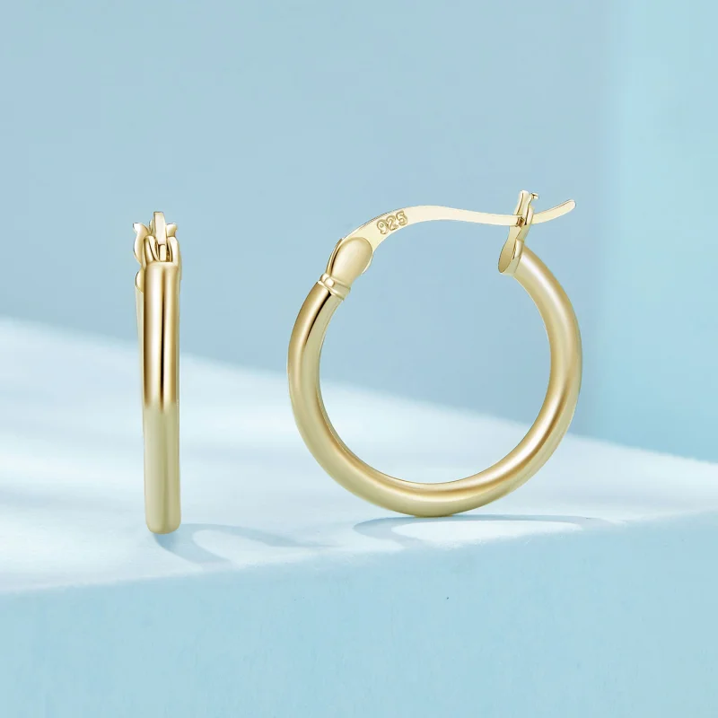 (afbeelding voor) Pandora-stijl Medium Hoop Effen Zilveren Oorringen - SCE1608-MB - Bekijken 2