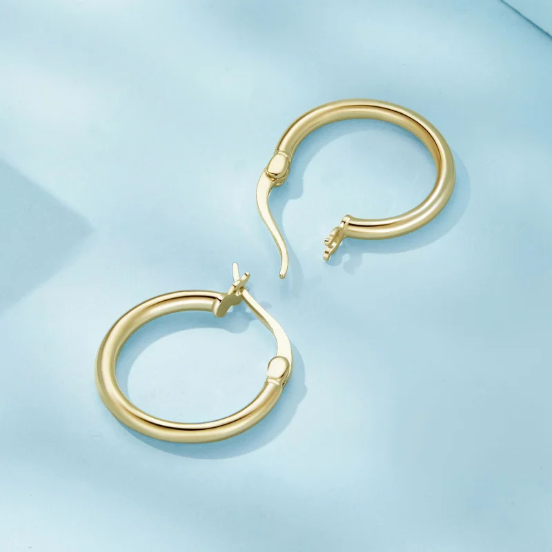 (afbeelding voor) Pandora-stijl Medium Hoop Effen Zilveren Oorringen - SCE1608-MB - Bekijken 4