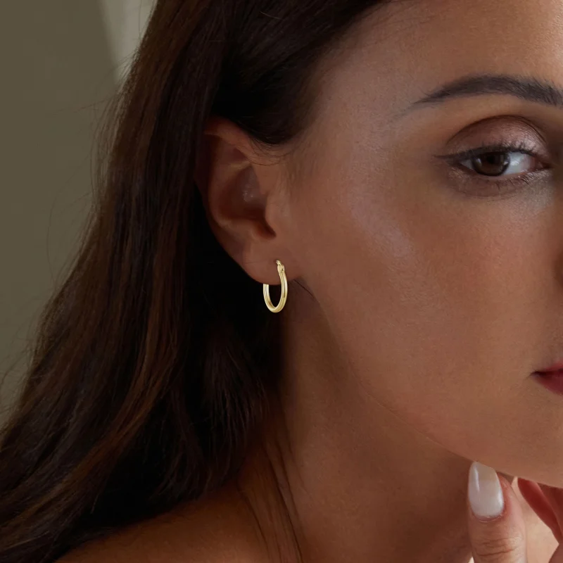 (afbeelding voor) Pandora-stijl Medium Hoop Effen Zilveren Oorringen - SCE1608-MB - Bekijken 5