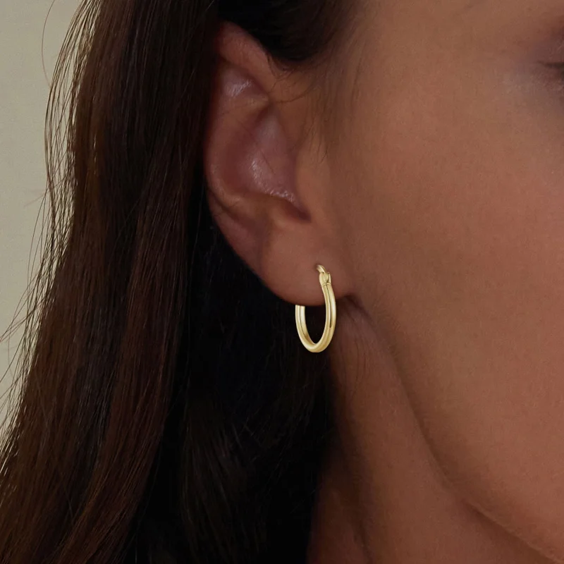 (afbeelding voor) Pandora-stijl Medium Hoop Effen Zilveren Oorringen - SCE1608-MB - Bekijken 6