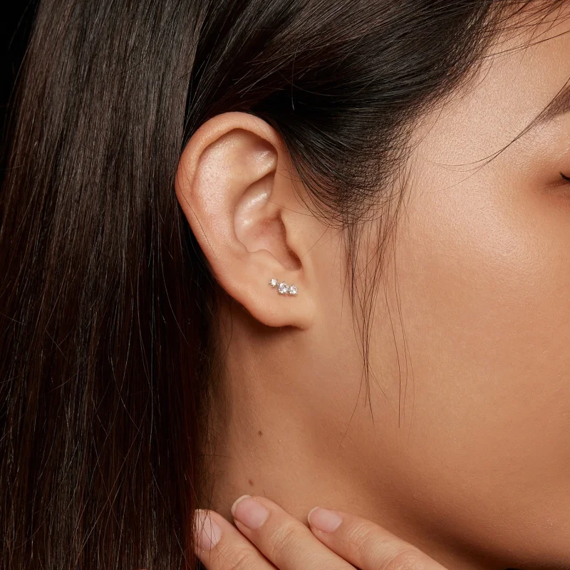 (afbeelding voor) Pandora-stijl Moissanite Studs Oorbellen (Één Certificaat) - MSE034 - Bekijken 7