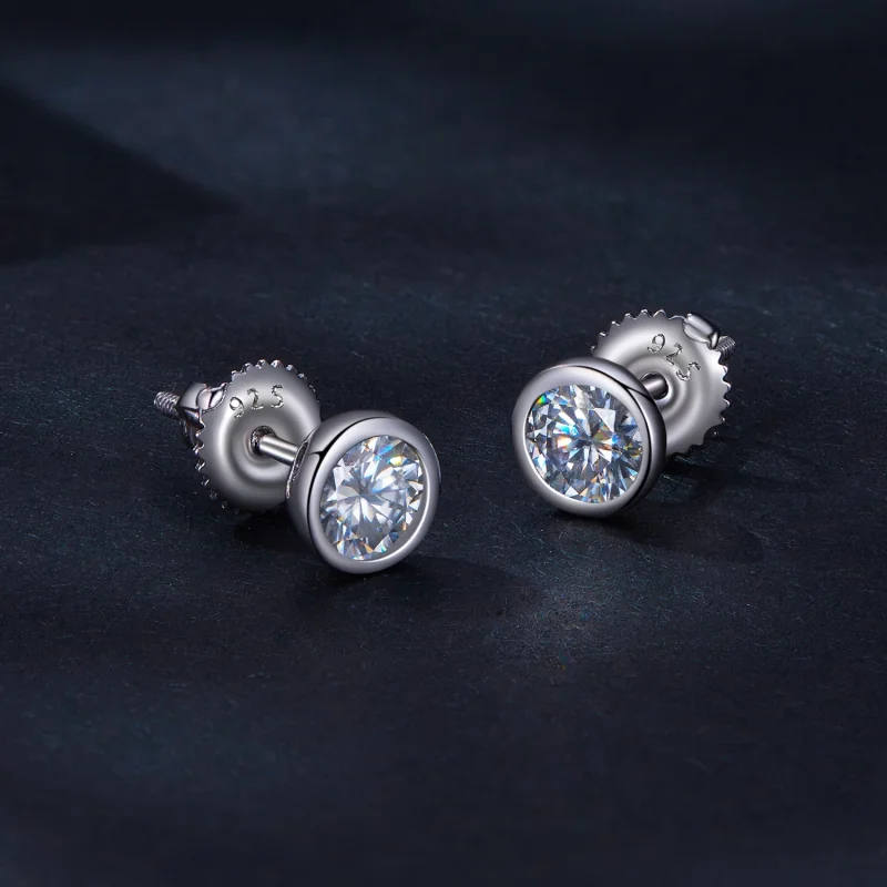 (afbeelding voor) Pandora-stijl Oorringen met Bezel-gezette Moissanite Studs - MSE026 - Bekijken 2
