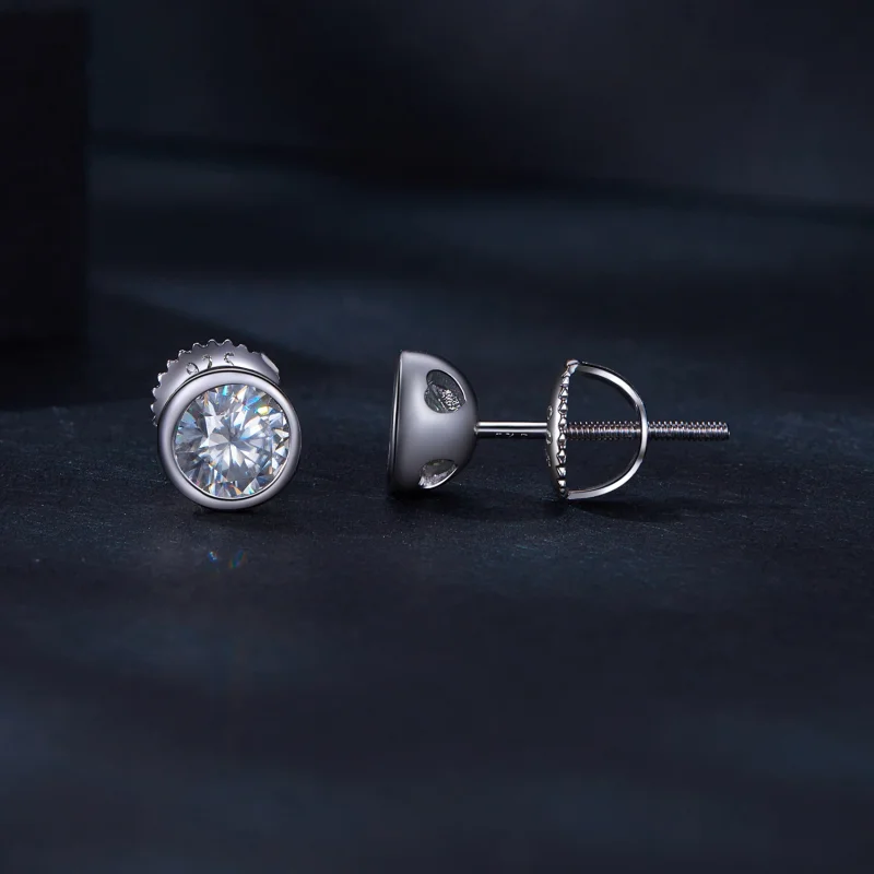 (afbeelding voor) Pandora-stijl Oorringen met Bezel-gezette Moissanite Studs - MSE026 - Bekijken 3