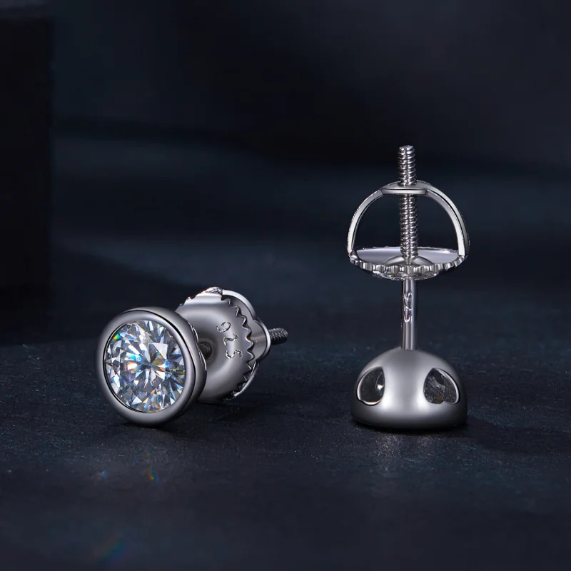 (afbeelding voor) Pandora-stijl Oorringen met Bezel-gezette Moissanite Studs - MSE026 - Bekijken 4