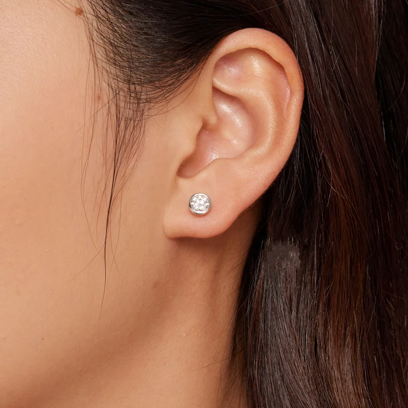 (afbeelding voor) Pandora-stijl Oorringen met Bezel-gezette Moissanite Studs - MSE026 - Bekijken 5