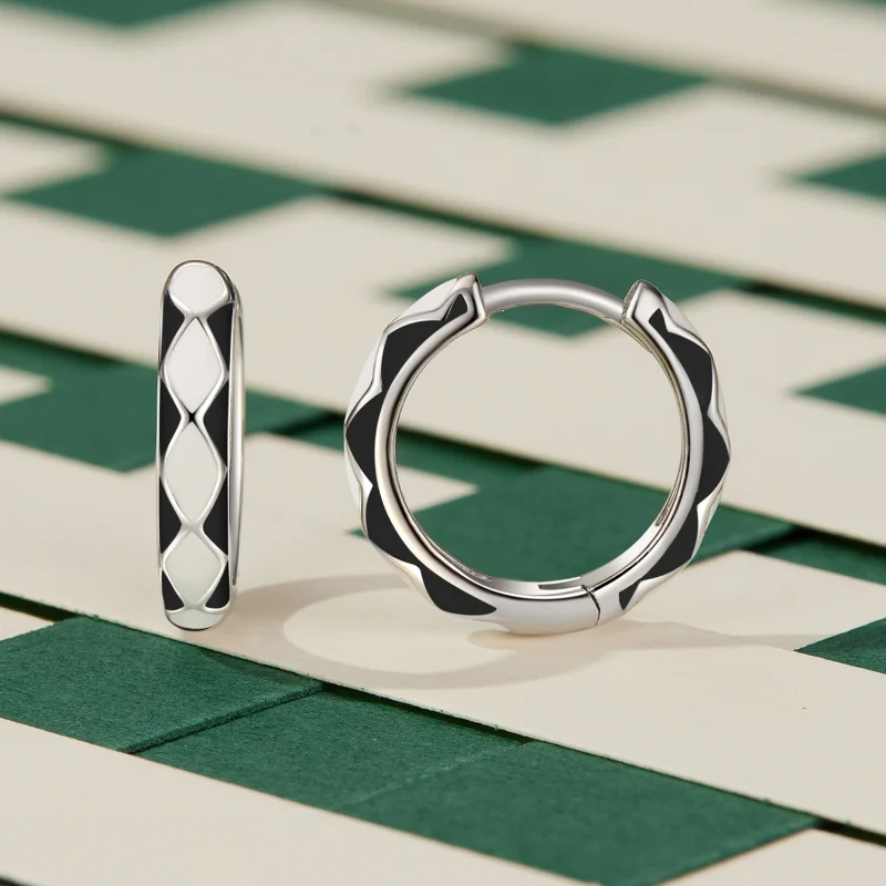 (afbeelding voor) Pandora-stijl Oorringen met een diamantvormig patroon - SCE1611-BK - Bekijken 2