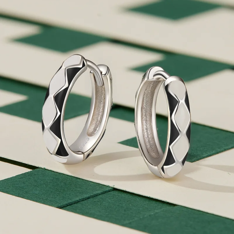 (afbeelding voor) Pandora-stijl Oorringen met een diamantvormig patroon - SCE1611-BK - Bekijken 3