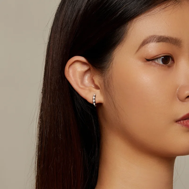 (afbeelding voor) Pandora-stijl Oorringen met een diamantvormig patroon - SCE1611-BK - Bekijken 7