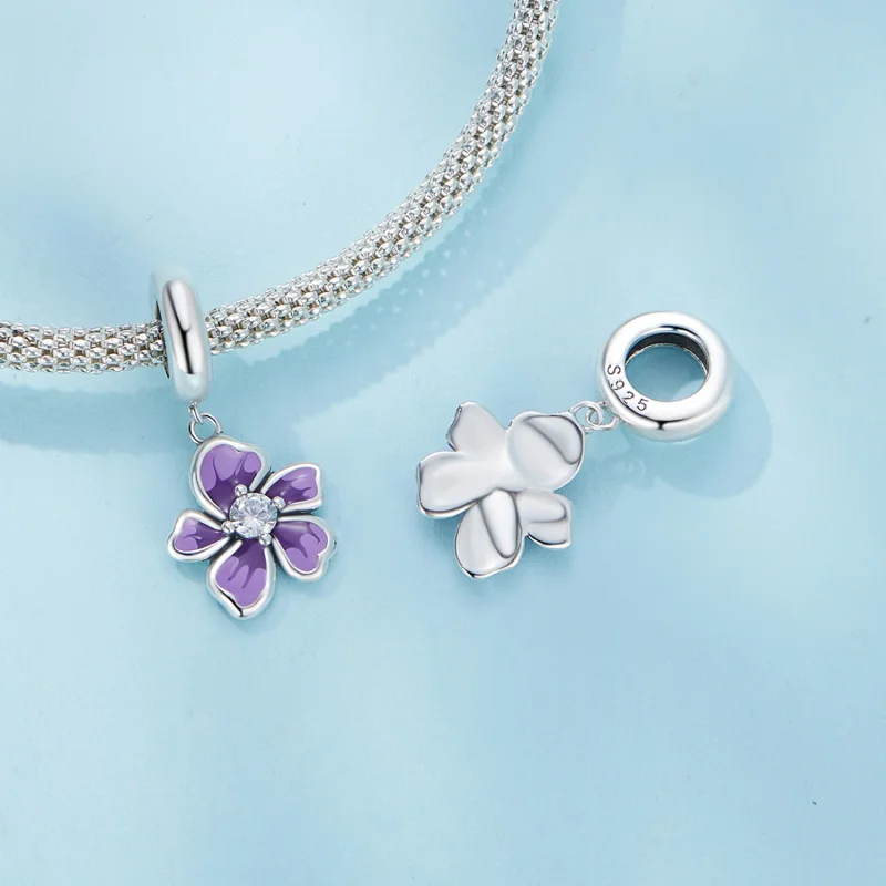 (afbeelding voor) Pandora-stijl Paarse Bloem Hanger - SCC2556 - Bekijken 4