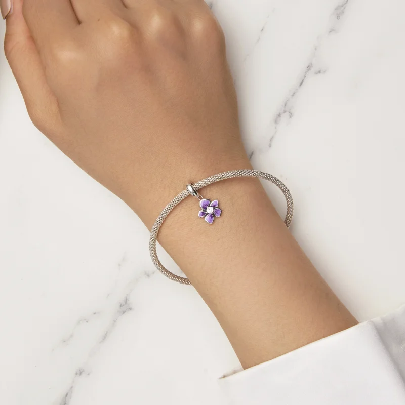 (afbeelding voor) Pandora-stijl Paarse Bloem Hanger - SCC2556 - Bekijken 5