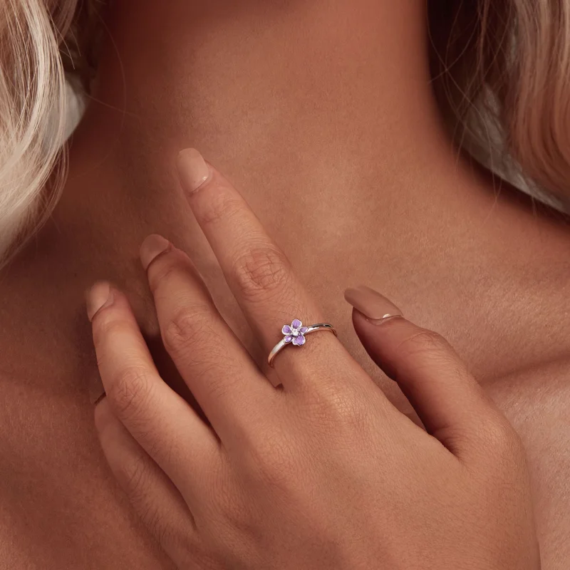 (afbeelding voor) Pandora Stijl Paarse Bloemenring - SCR976-E - Bekijken 4