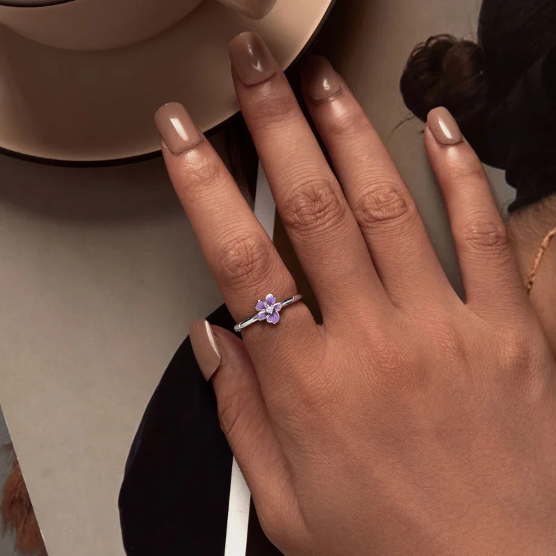 (afbeelding voor) Pandora Stijl Paarse Bloemenring - SCR976-E - Bekijken 5