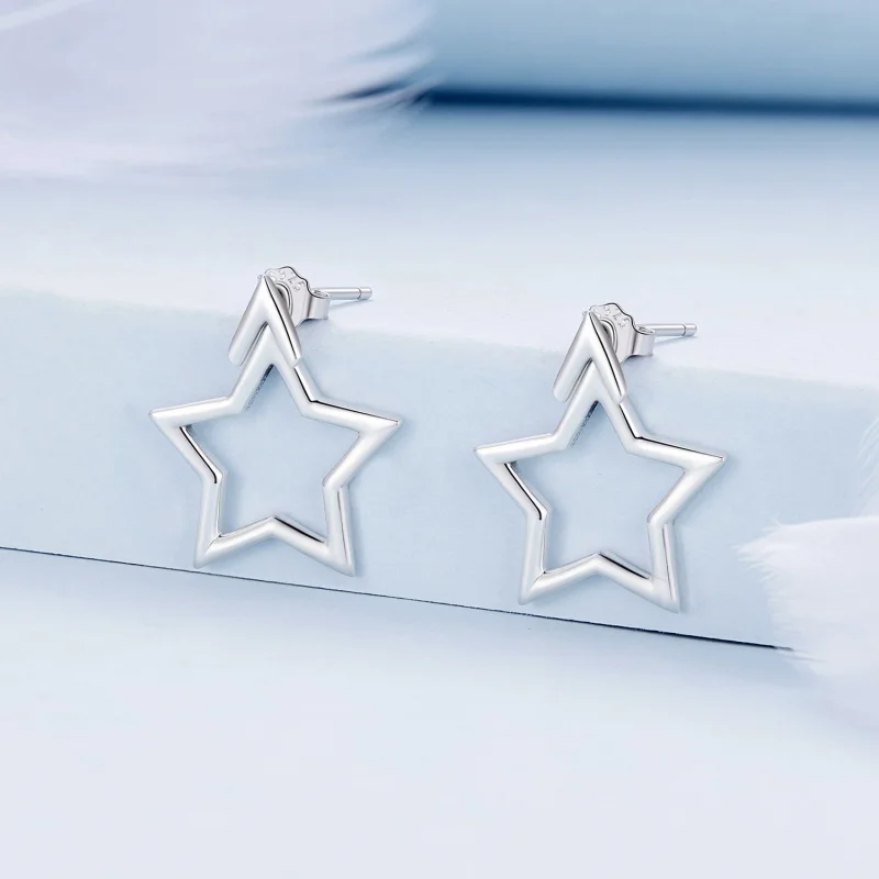 (afbeelding voor) Pandora-stijl Pentagram Studs Oorbellen - BSE901 - Bekijken 2