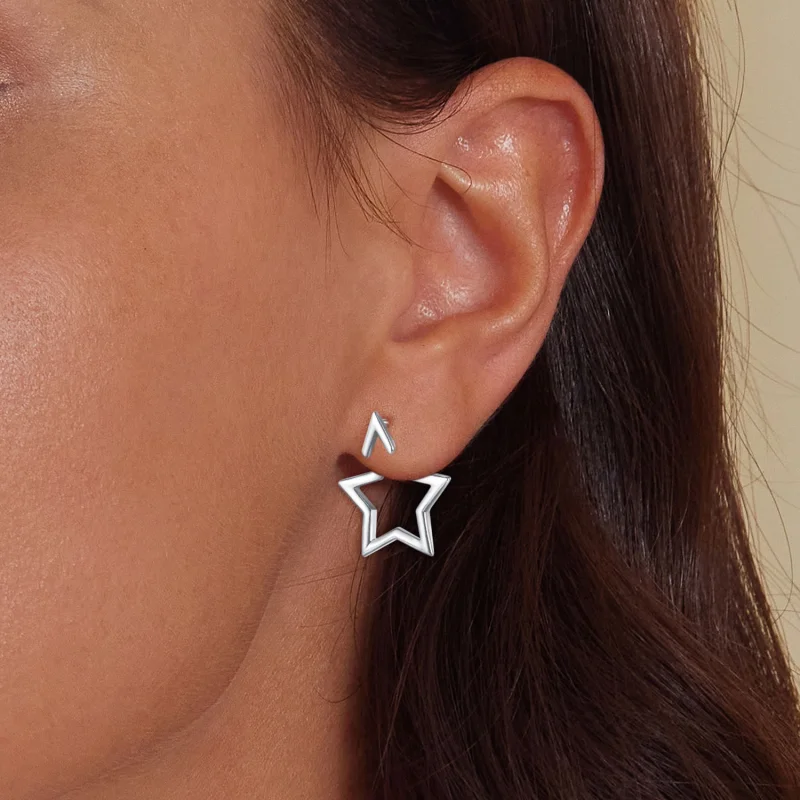 (afbeelding voor) Pandora-stijl Pentagram Studs Oorbellen - BSE901 - Bekijken 6