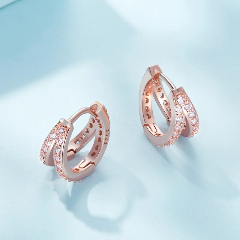 (afbeelding voor) Pandora-stijl roségouden moderne vrouwelijke oorringen - SCE1187-C - Bekijken 4