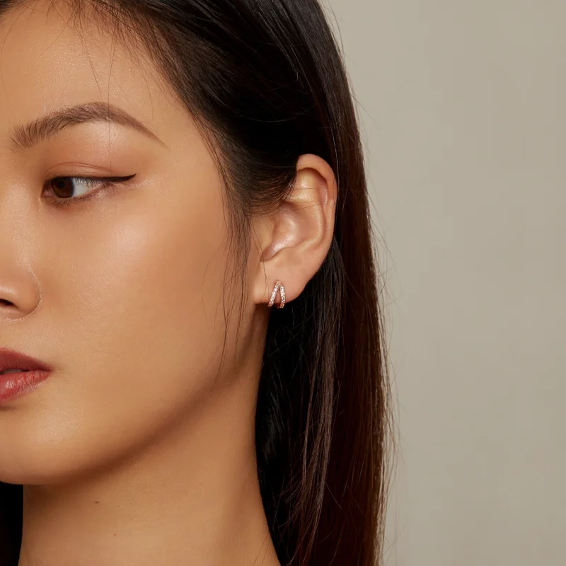 (afbeelding voor) Pandora-stijl roségouden moderne vrouwelijke oorringen - SCE1187-C - Bekijken 5