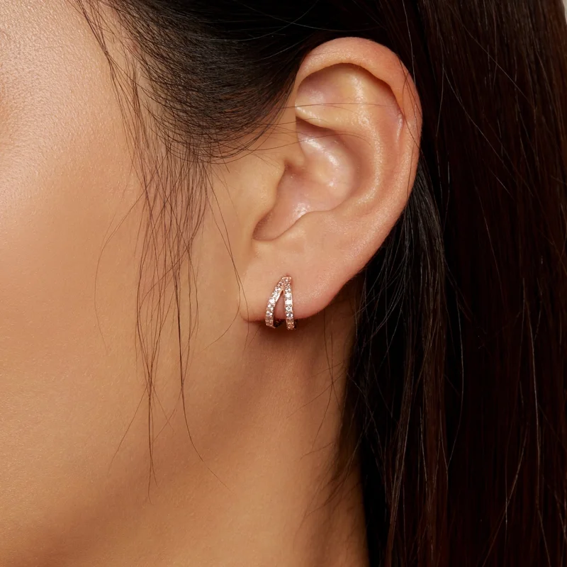 (afbeelding voor) Pandora-stijl roségouden moderne vrouwelijke oorringen - SCE1187-C - Bekijken 6