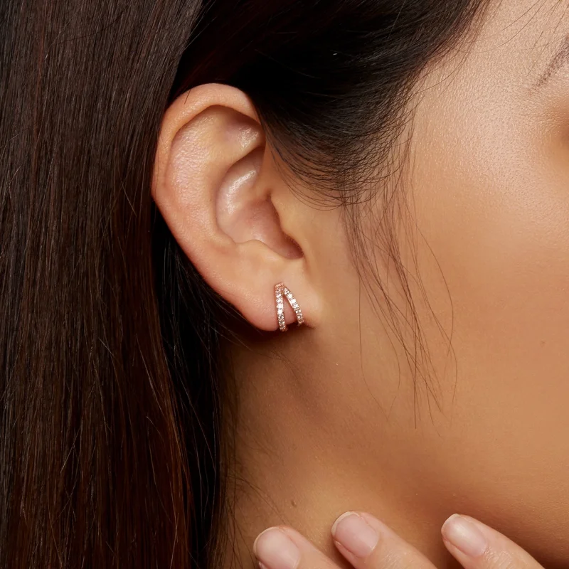 (afbeelding voor) Pandora-stijl roségouden moderne vrouwelijke oorringen - SCE1187-C - Bekijken 7