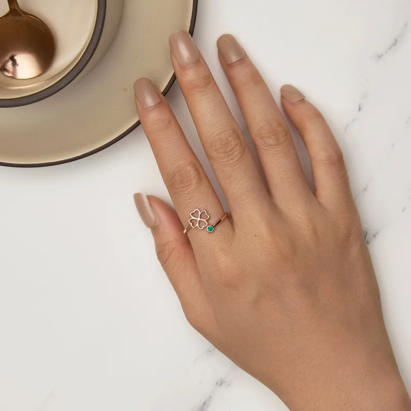 (afbeelding voor) Pandora-stijl Roségouden opengewerkte ring met klavertje vier - SCR843-C - Bekijken 5