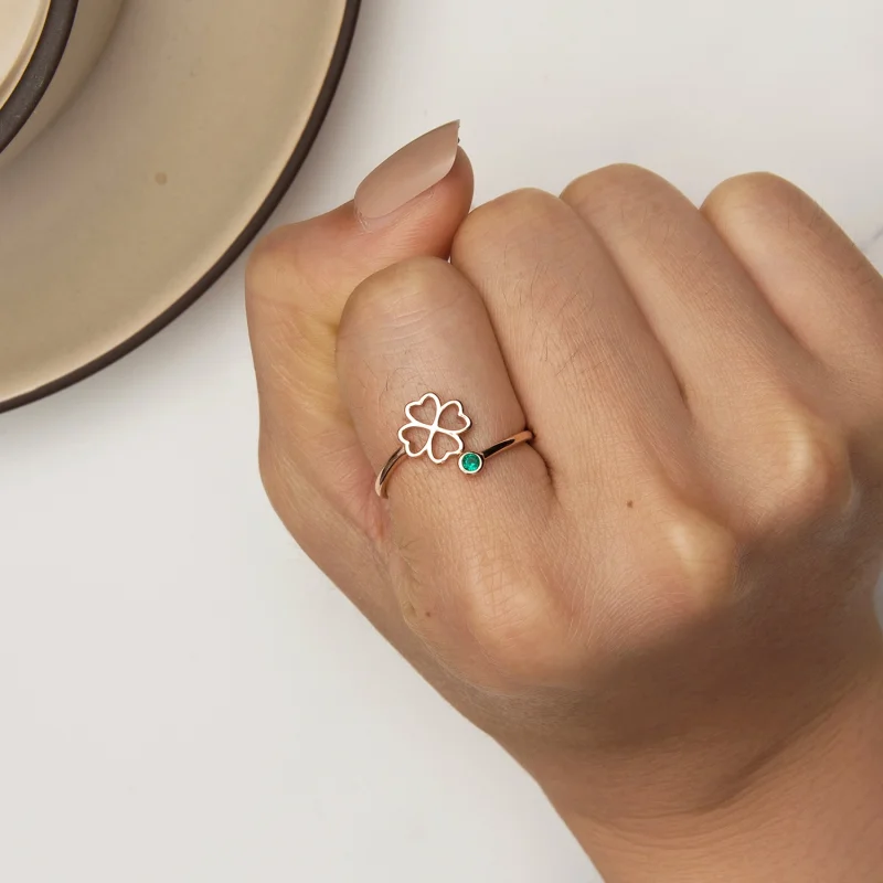 (afbeelding voor) Pandora-stijl Roségouden opengewerkte ring met klavertje vier - SCR843-C - Bekijken 6