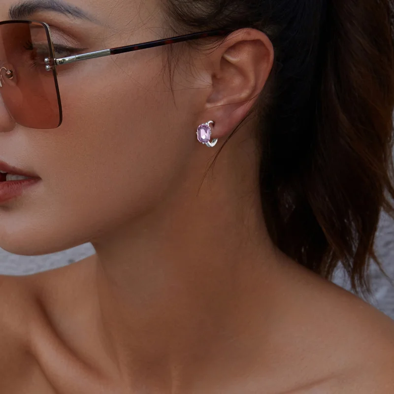 (afbeelding voor) Pandora Stijl Roze Edelsteen Hoepeloorbellen - BSE889 - Bekijken 5