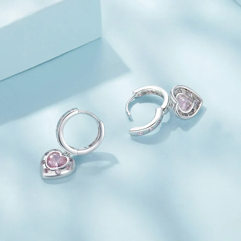 (afbeelding voor) Pandora Stijl Roze Hartvormige Creool Oorbellen - SCE1625 - Bekijken 4