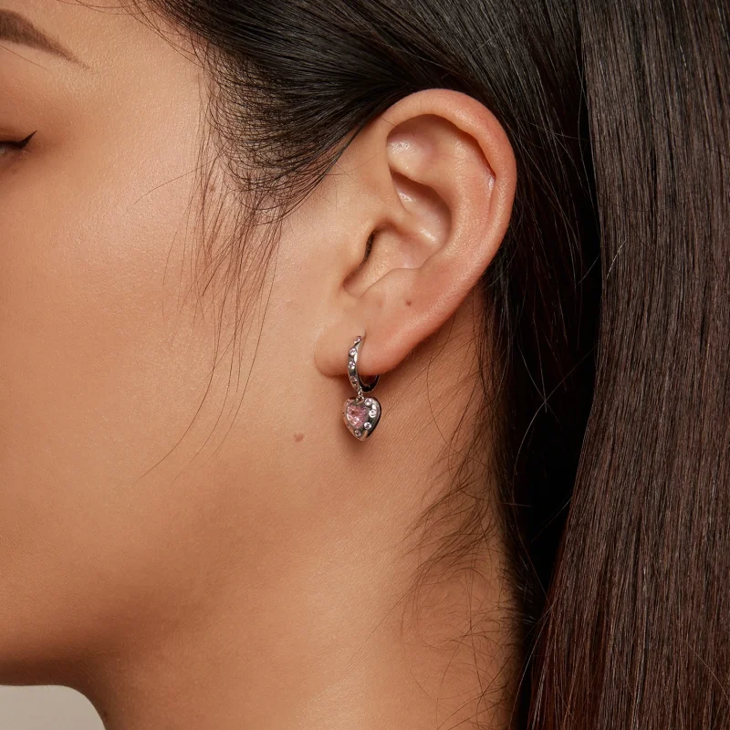 (afbeelding voor) Pandora Stijl Roze Hartvormige Creool Oorbellen - SCE1625 - Bekijken 6