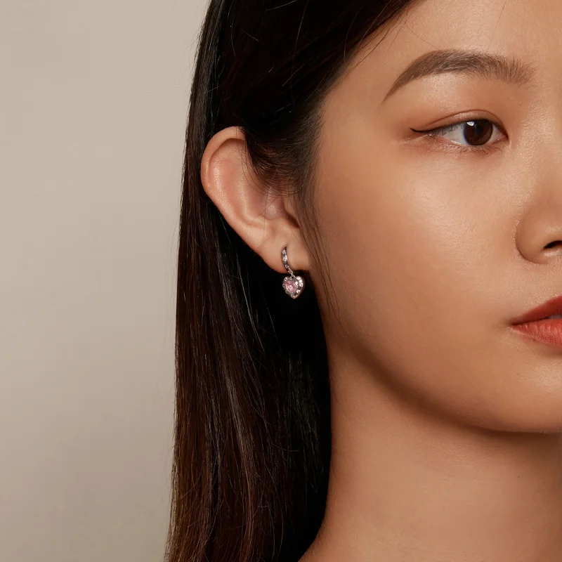 (afbeelding voor) Pandora Stijl Roze Hartvormige Creool Oorbellen - SCE1625 - Bekijken 7