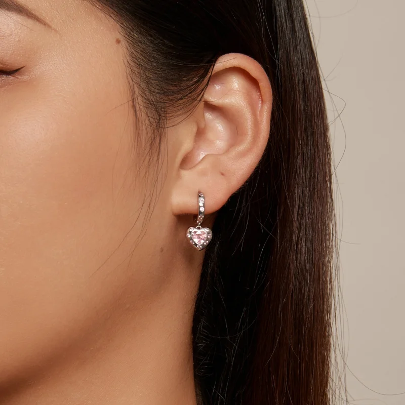 (afbeelding voor) Pandora Stijl Roze Hartvormige Creool Oorbellen - SCE1625 - Bekijken 8