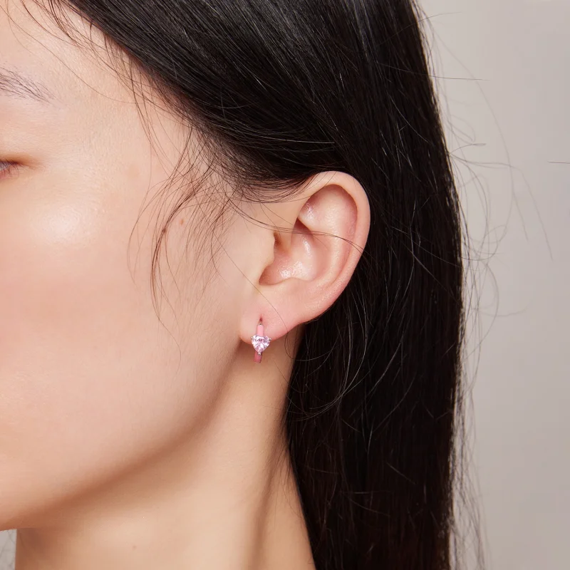 (afbeelding voor) Pandora-stijl Roze Hartvormige Oorringen - BSE813 - Bekijken 5