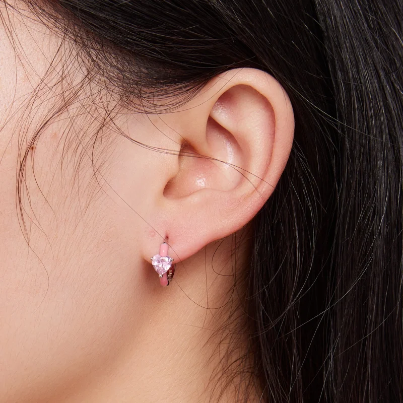 (afbeelding voor) Pandora-stijl Roze Hartvormige Oorringen - BSE813 - Bekijken 6