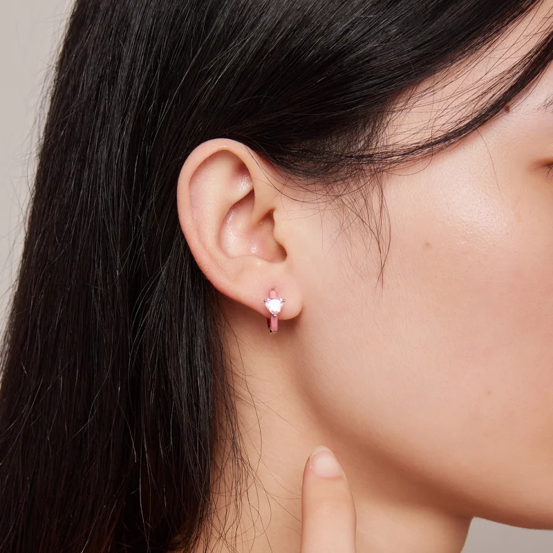 (afbeelding voor) Pandora-stijl Roze Hartvormige Oorringen - BSE813 - Bekijken 7