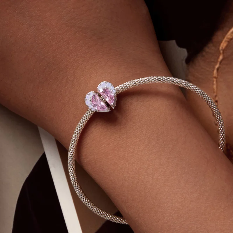 (afbeelding voor) Pandora Stijl Roze Zussen Hart Bedel - SCC2641 - Bekijken 4